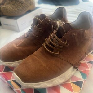 Vaneli Brown Suede Women's Lace-Up Sneakers with White Sole